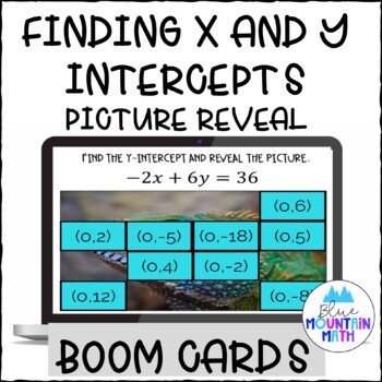 Preview of Finding X and Y Intercepts Picture Reveal Boom Cards--Digital Task Cards