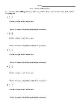 Preview of Finding a Common Denominator Worksheet