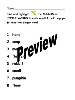 Preview of Finding a Little Word "Cheese Chunk" in a Big Word Reading Strategy Activity