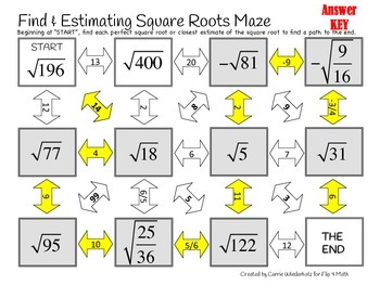 Finding and Estimating Square Roots Maze by Flip 4 Math | TpT