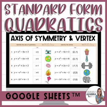Preview of Finding axis of symmetry and vertex given standard form quadratics sticker check