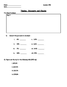 Preview of FREE - Basic Math Skills - Finding Discounts and Tips Worksheet - FREE