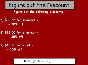Preview of Basic Math Skills- Finding discounts and tips (worksheet included) (SMART BOARD)