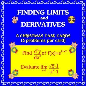 Preview of Finding Limits and Derivatives - Christmas Themed Cards (16 problems+solutions)