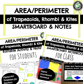 Preview of Finding the Area Perimeter of Trapezoids, Rhombi, & Kites Smartboard Bundle