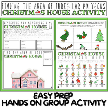 Preview of Finding the Area of Irregular Polygons Christmas House Holiday Math Activity