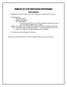 Preview of Finding the Area of the Shaded Region - Polynomials Differentiated Activity