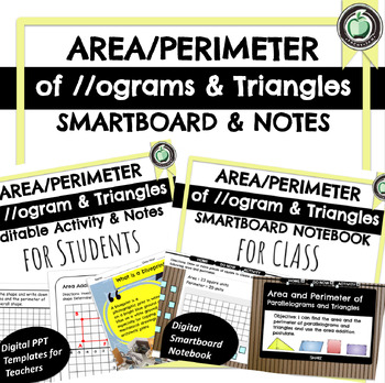 Preview of Finding the Area & the Perimeter of Parallelograms and Triangles Bundle