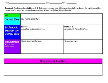 Preview of Finding the Central Idea - Bill of Rights Graphic Organizer