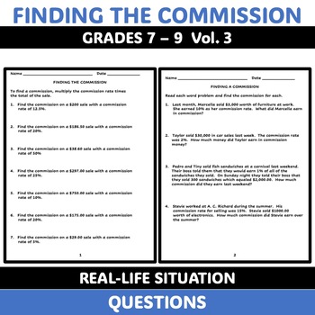 Preview of Finding the Commission - Grades 7 - 9  Vol. 3