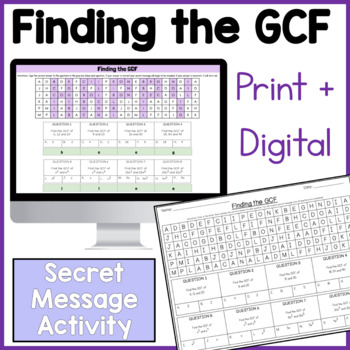 Preview of Finding the Greatest Common Factor Digital Print Color Activity Secret Message