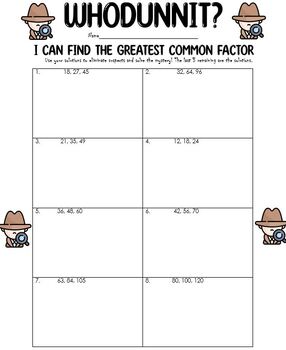Preview of Finding the Greatest Common Factor | GCF | Editable Whodunnit 6.NS.B.4