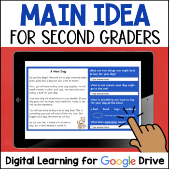 Preview of Finding the Main Idea and Key Details Digital Worksheets 2nd Grade