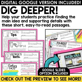 main idea supporting details activities worksheets and graphic organizers