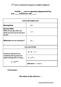 Preview of Finding the Nth Term of a Geometric Sequence Graphic Organizer