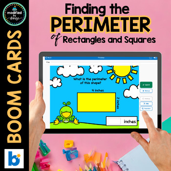 Preview of Finding the Perimeter of Rectangles and Squares Spring Themed