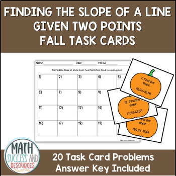 Preview of Finding the Slope of a Line Given Two Points Fall Pumpkin Task Cards