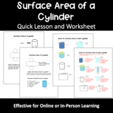Finding the Surface Area of a Cylinder Worksheet and Quick