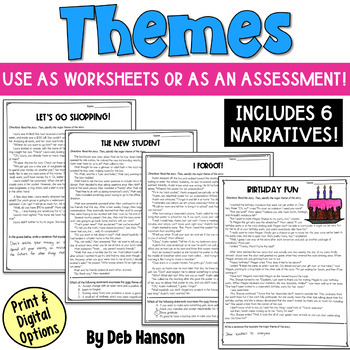 Preview of Finding the Theme Worksheets with Six Fiction Practice Passages