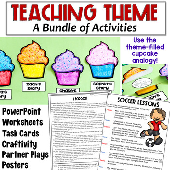 Preview of Finding the Theme of a Story Bundle: Worksheets, Task Cards, Craft Activity