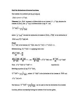 Preview of Finding the derivatives of inverse functions