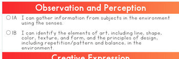 Preview of Fine Arts Standards/TEKS: I Can KINDER standards checklist: Gradient Banners