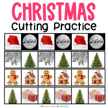 Preview of Christmas Cutting Practice Scissor Skills Printable, Montessori Snipping Strips
