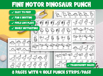 Preview of Fine Motor Dinosaur Punch, Cute Dino Hole Punch Activities for Task Boxes & Tubs