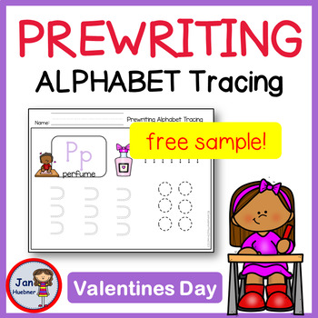 Preview of Fine Motor FREE SAMPLE PREWRITING ALPHABET Tracing Valentine's Day NO PREP