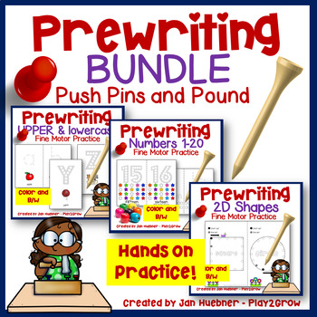 Preview of Push Pins and Pound Fine Motor BUNDLE Letters Numbers 2D Shapes Prewriting