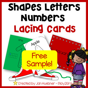 Preview of Fine Motor PREWRITING SHAPES ABC 123 LACING CARDS FREE SAMPLE!