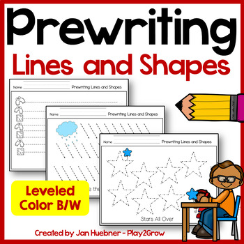 Preview of Fine Motor PREWRITING Tracing Lines and Shapes Worksheets Preschool Kindergarten