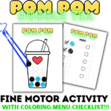 Fine Motor Pom Pom Activity with Checklist - Bubble Tea