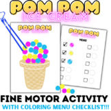 Fine Motor Pom Pom Activity with Checklist Ice-Cream Cone
