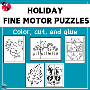 Preview of Fine Motor Puzzles BUNDLE // Season and Holiday Crafts // Color, Cut, and Glue
