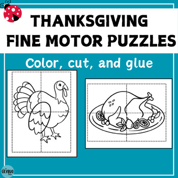 Preview of Fine Motor Puzzles// Thanksgiving Crafts // Color, Cut, and Glue