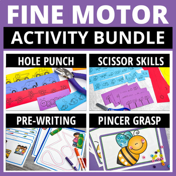 Preview of Fine Motor Skills Activities Bins Bundle - Hole Punch, Scissor Cutting, Tracing