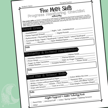 Preview of Fine Motor Skills- Baseline Assessment & Progress Monitoring, OT, PT, SPED