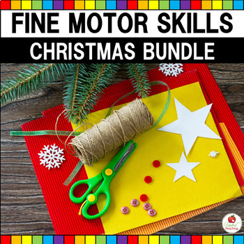 Preview of Fine Motor Skills Christmas Bundle | Scissor Skills | Q-Tip | December Bins