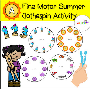 Preview of Fine Motor Summer Clothespin Activity-Freebie
