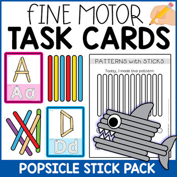 Preview of Fine Motor Task Cards: Popsicle Stick Alphabet, Patterns, & Pictures