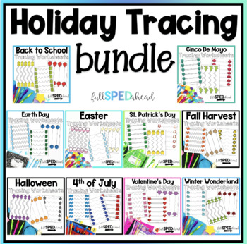 Preview of Fine Motor Writing Skills Tracing Activities Holiday Bundle
