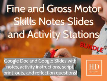 Preview of Fine and Gross Motor Skills Slides and Activity Stations for Child Dev. - BUNDLE