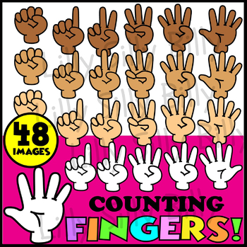 Preview of Finger Counting Hands. Clipart in BLACK & WHITE/ full color.