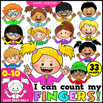 Preview of Finger Counting Kids. Numbers 1-10. Clipart in BLACK & WHITE/ full color.