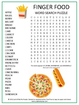 Finger Food Word Search Puzzle Game Activity | No Prep! Worksheet