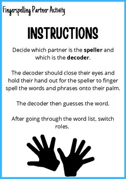 Preview of FREE Finger Spelling American Sign Language Partner Activity Worksheet