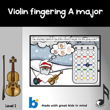 Preview of Fingering and notes on Violin in A Major Digital Task Cards on Boom Cards™