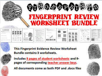 Preview of Forensic Science Fingerprint Evidence Review Worksheets