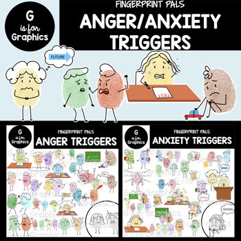 Preview of Fingerprint Pals Anger/Anxiety Triggers Clipart Bundle